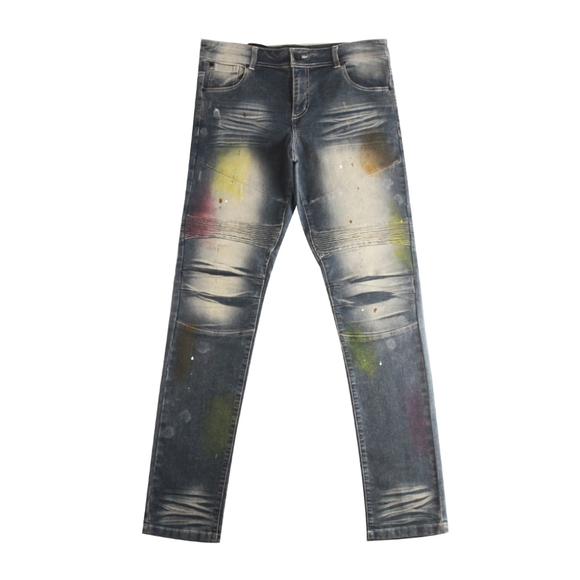 Men's Stretch Denim MOTO Jeans with paint drips - Picture 2 of 9